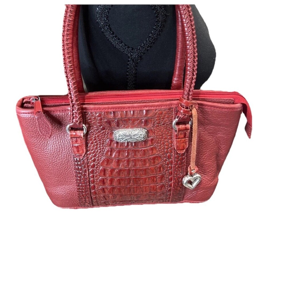 Brighton Classic Red Leather Shoulder Handbag Croc Detail Y2K Retro Purse Boho